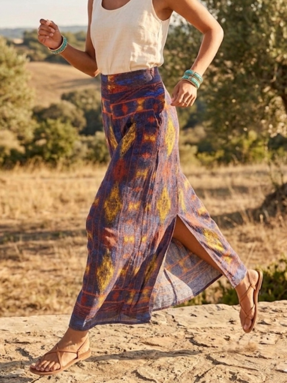 Testament Tribal Southwestern Print Maxi Skirt with Back Slit - Size S